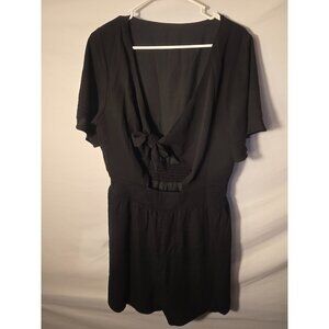 Black Bow Front Womens Size Large L Shorts Romper One Piece Outfit Comfy Chic